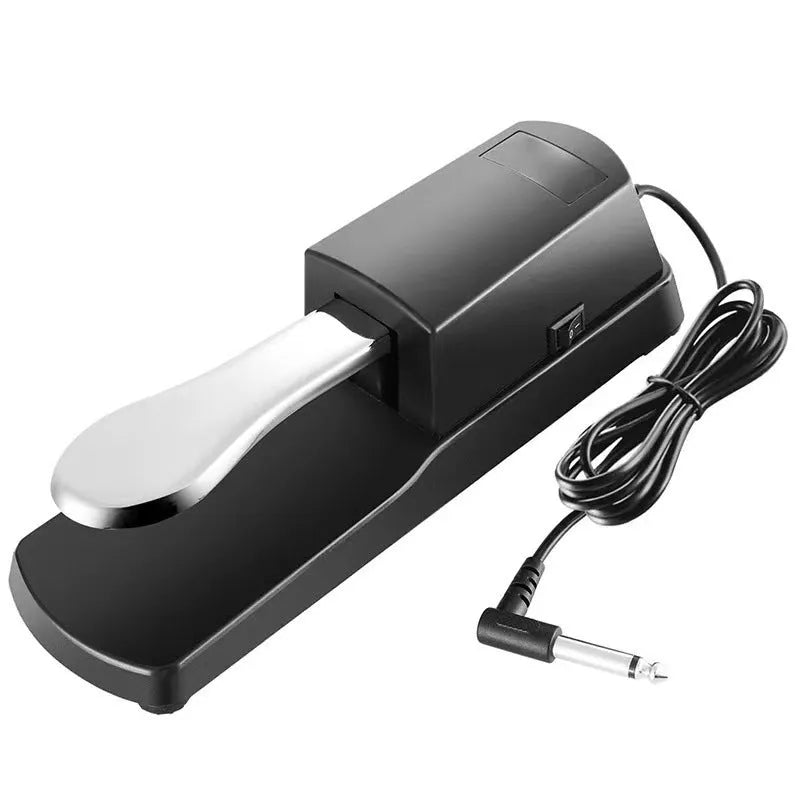 Black universal sustain pedal for electronic keyboards and MIDI controllers