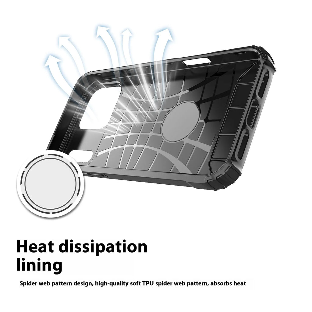 Steel Armor phone case in black for iPhone 15 Pro, showing two-in-one TPU PC design