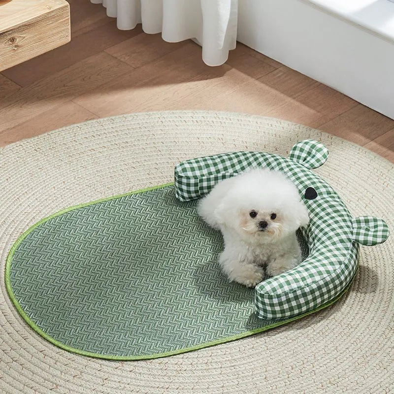Four-season pet cooling mat for dogs and cats in green colour with size measurements displayed