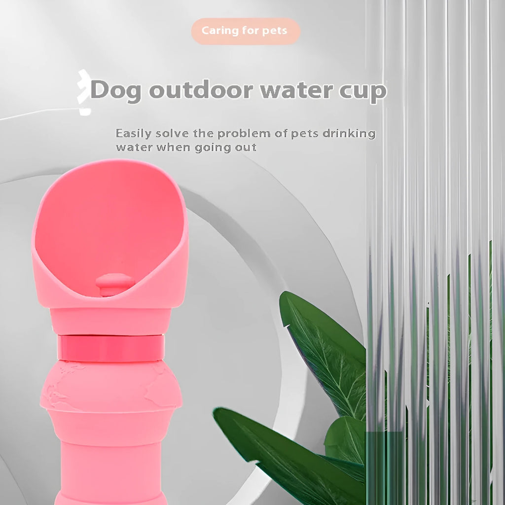 Silicone pet folding water cup shown in open and collapsed states, in assorted colours.