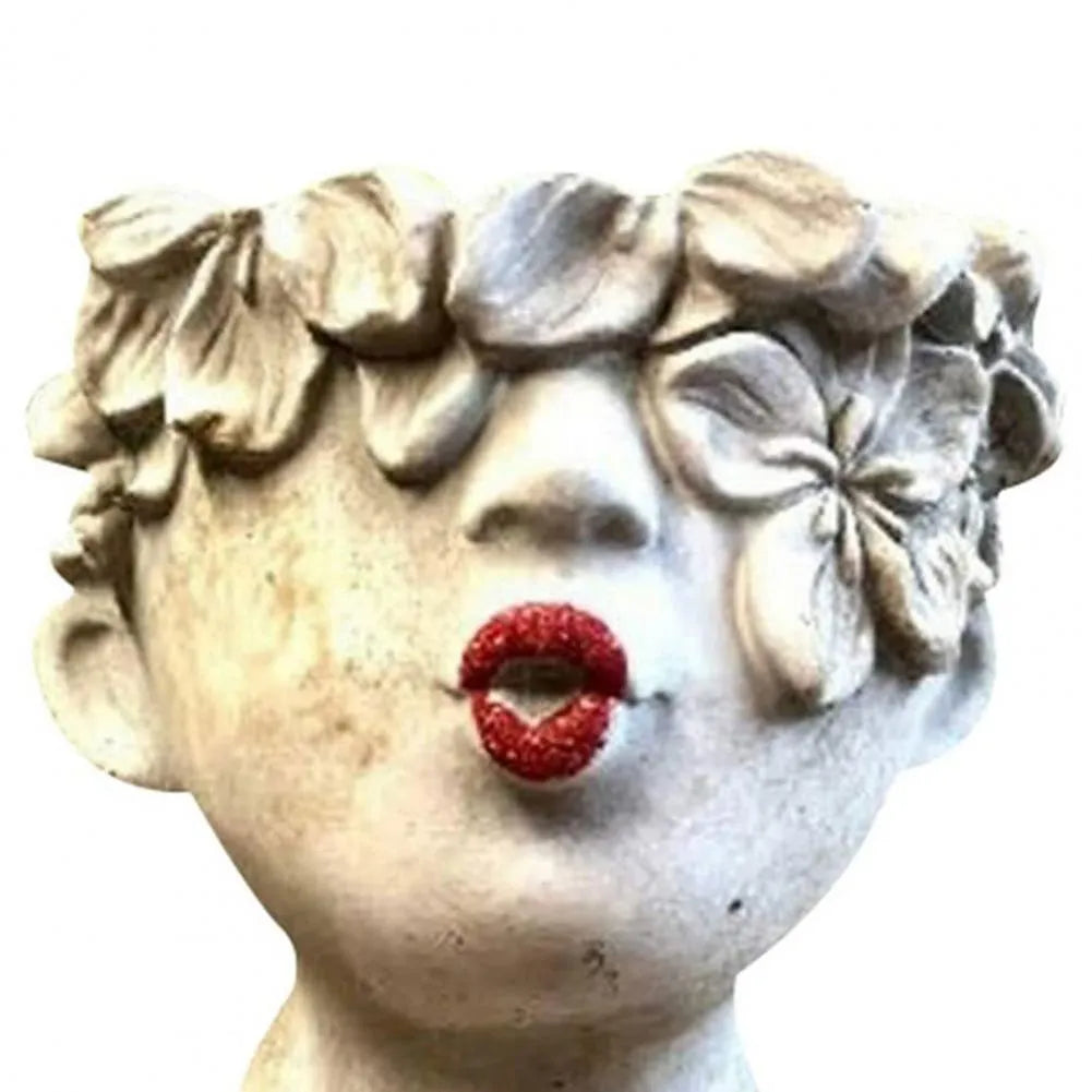 Resin garden faces flower pot with face-modeling design in picture colour