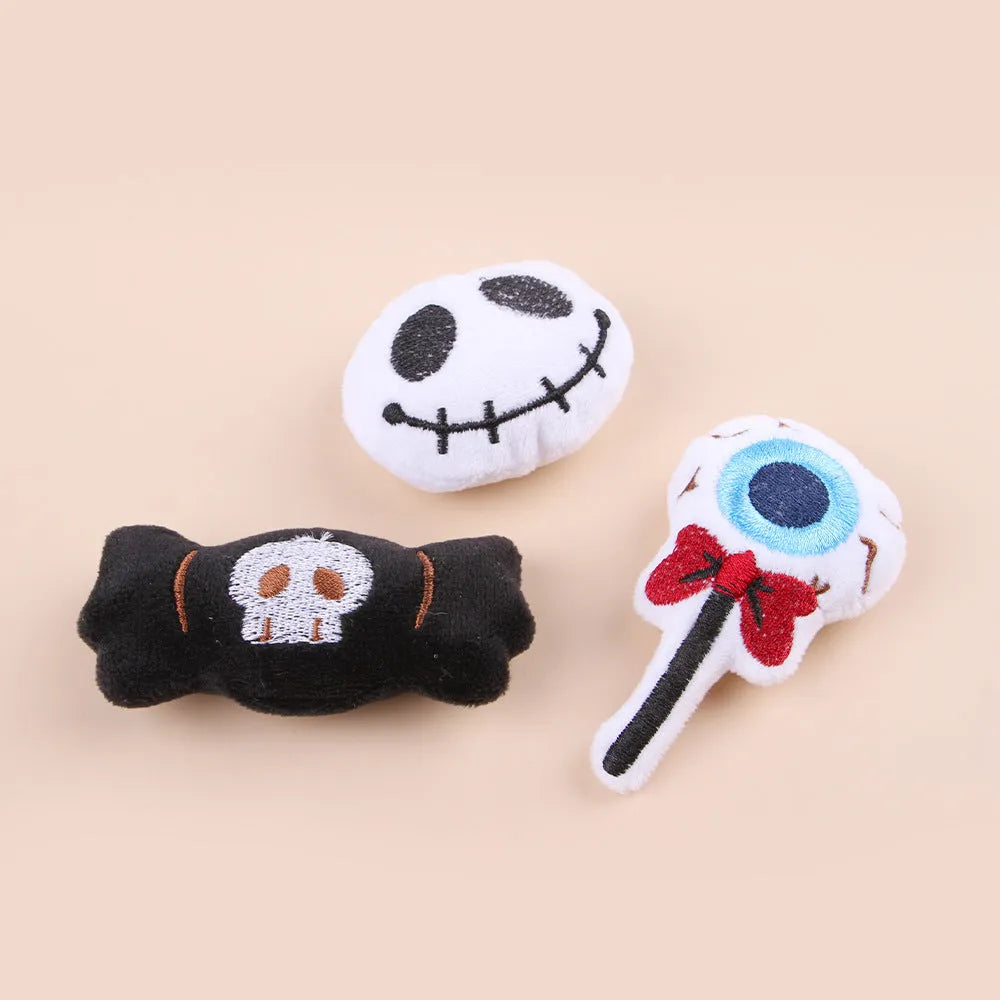 Small plush cat teaser wand toy with colourful candy or eyes design for interactive pet play.
