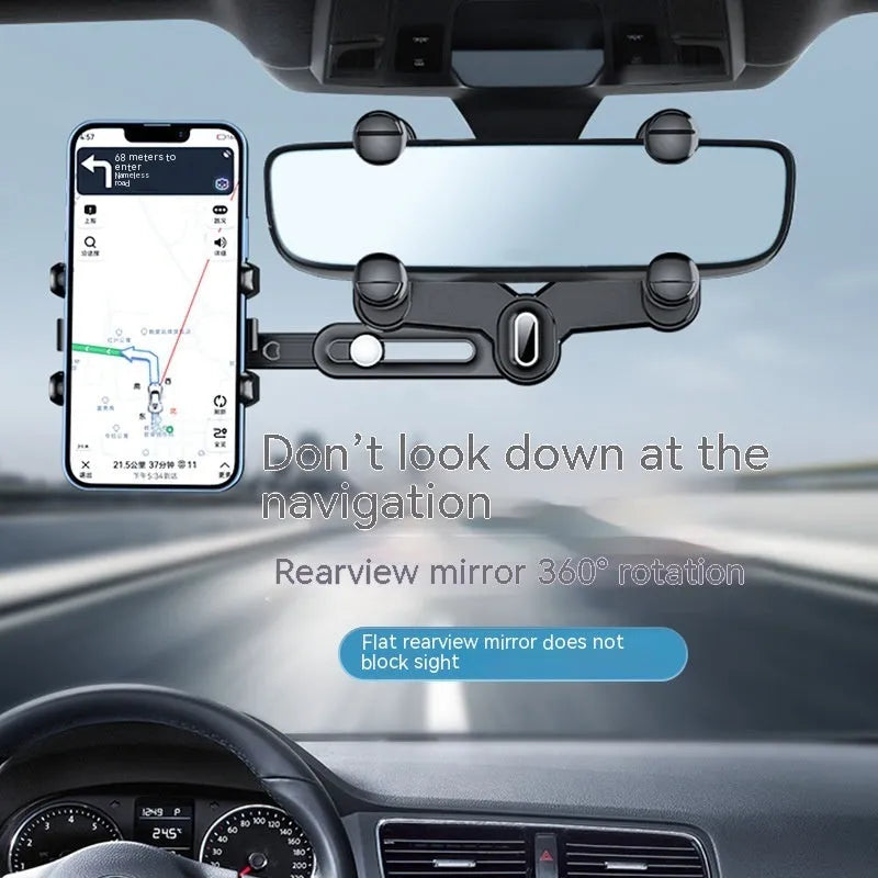 Car rear view mirror mounted retractable phone holder bracket in 7th generation rearview mirror colour