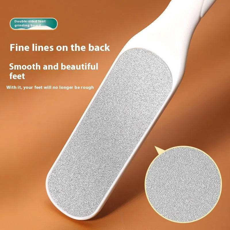 Stainless steel double-sided foot grinder with removable sandpaper foot gear.