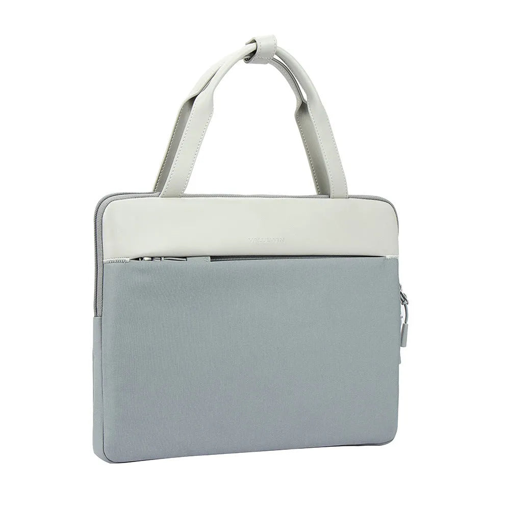 Green polyester laptop bag for 14.2 inch devices with soft handle and zipper pocket