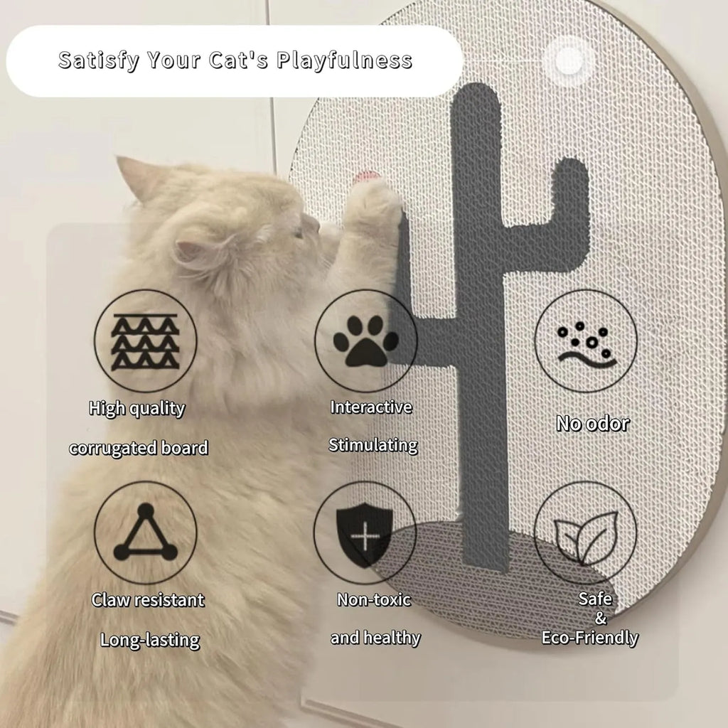 Vertical wall-mounted cat scratcher pad with corrugated cardboard surface measuring 35cm by 44cm