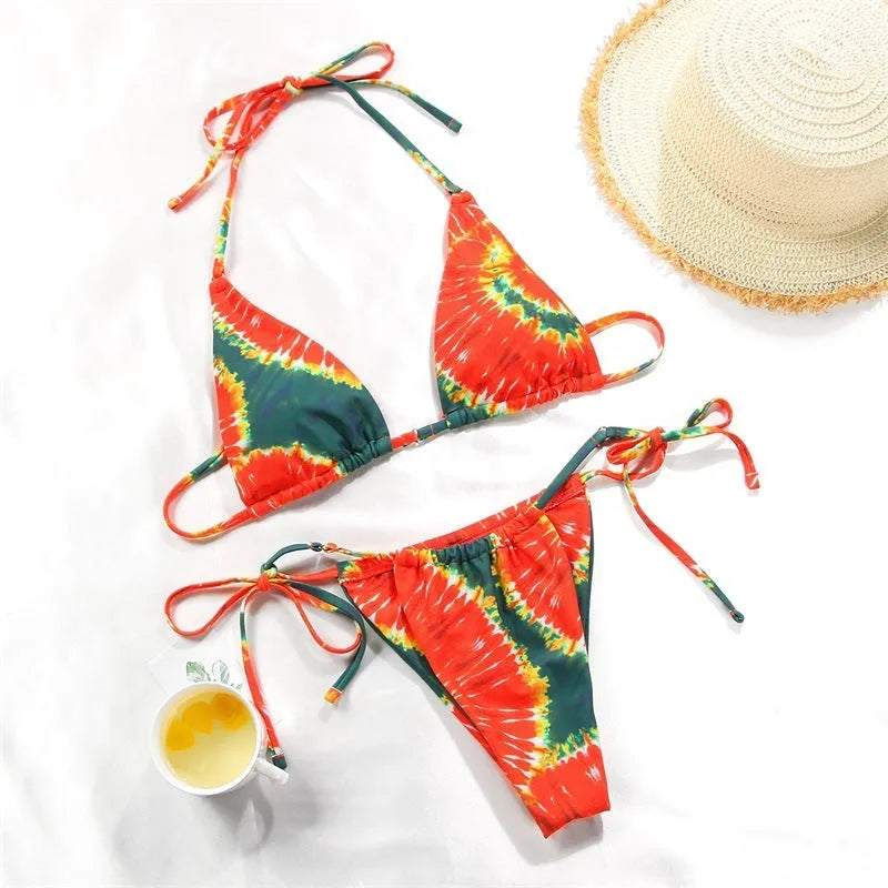 Women's polka dot print split swimsuit bikini set with bra and panties