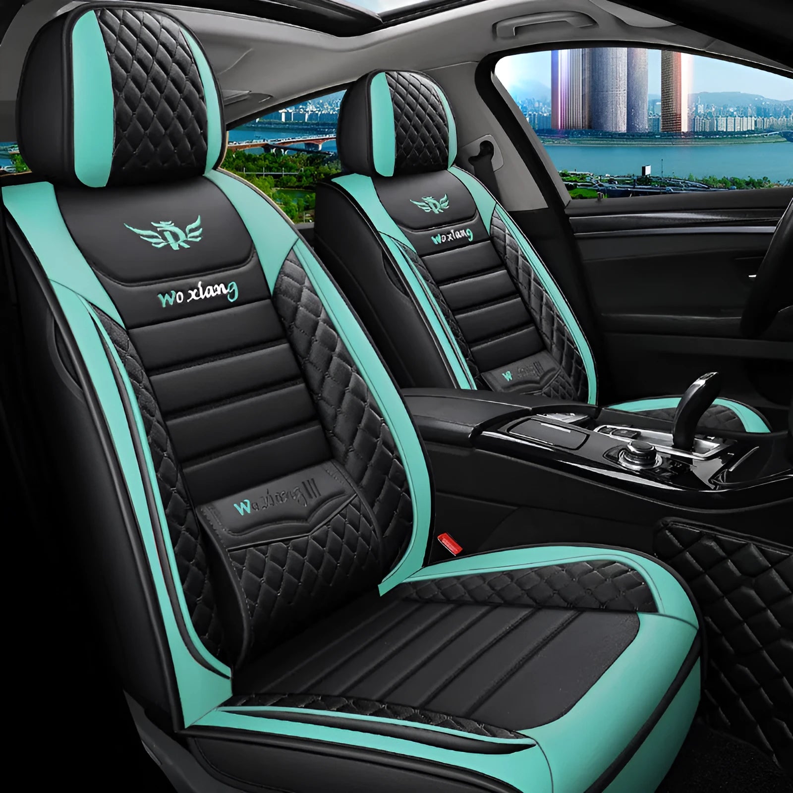 Red leather car seat cushion with high elastic sponge filler on a car seat.