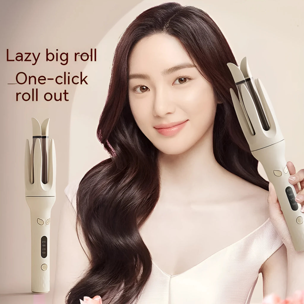 Full-automatic hair curler in pink with ceramic glaze panel, 35W wired AC UK plug