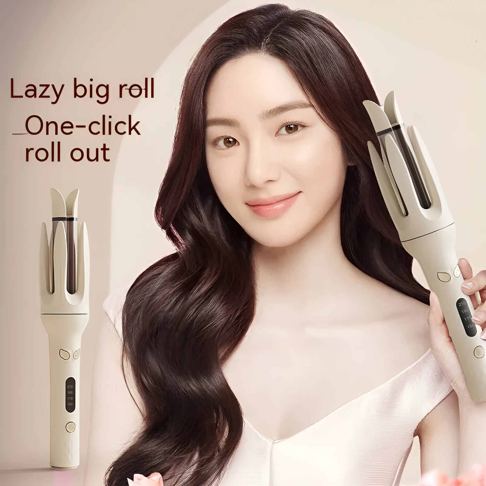 Full-automatic hair curler in pink with ceramic glaze panel, 35W wired AC UK plug