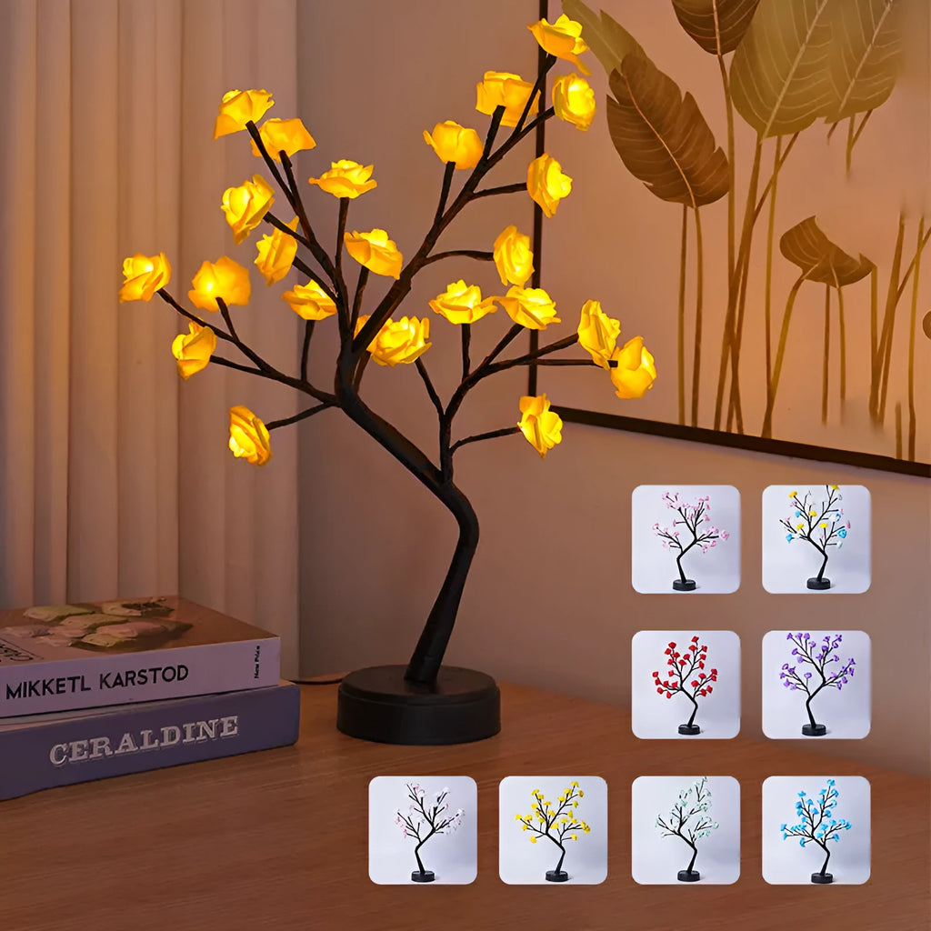 USB rose tree table lamp with bendable branches and LED rose lights, 380 x 120 x 450mm