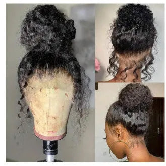 Front lace synthetic wig for ladies black long curly hair style 20 inch length