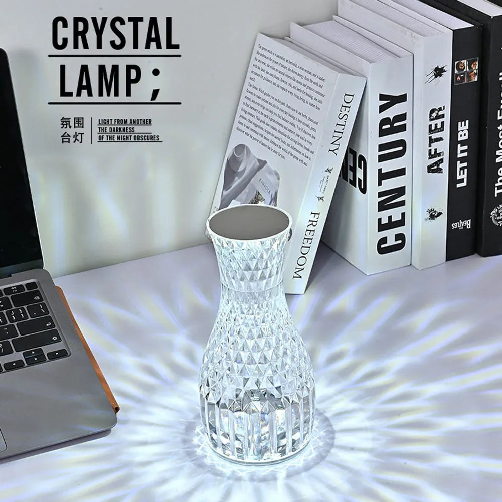Vase shape crystal table lamp with USB charging port and remote control for bedside use