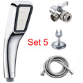 Orange hand-held pressurised shower head with wall bracket and installation hardware sets