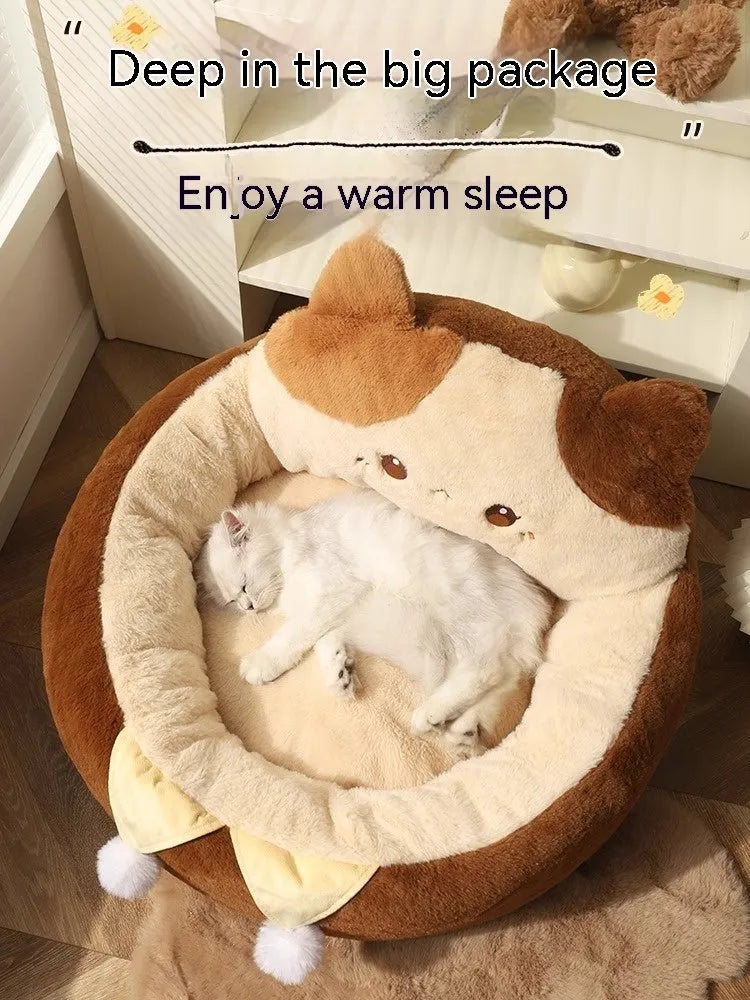 Cat nest winter pet bed medium three flowers hug warm deep sleep nest polyester PP cotton