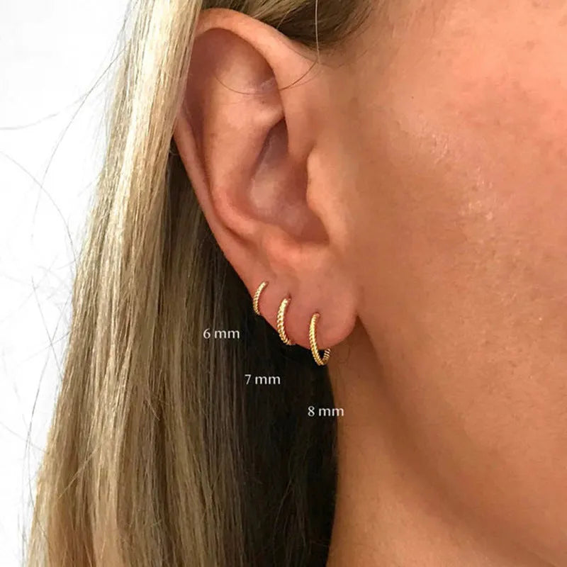 S925 sterling silver twist ring earrings in gold or white gold finish, available in 6mm 7mm 8mm 13mm sizes