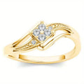 Women's copper diamond ring with geometric design and micro inlaid zircon stones in yellow gold finish