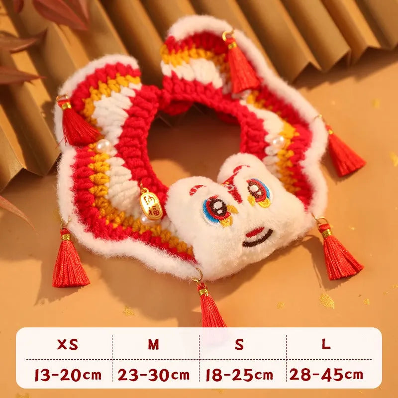 New Year pet scarf collar in Lion Dance Blessing design for cats and small dogs