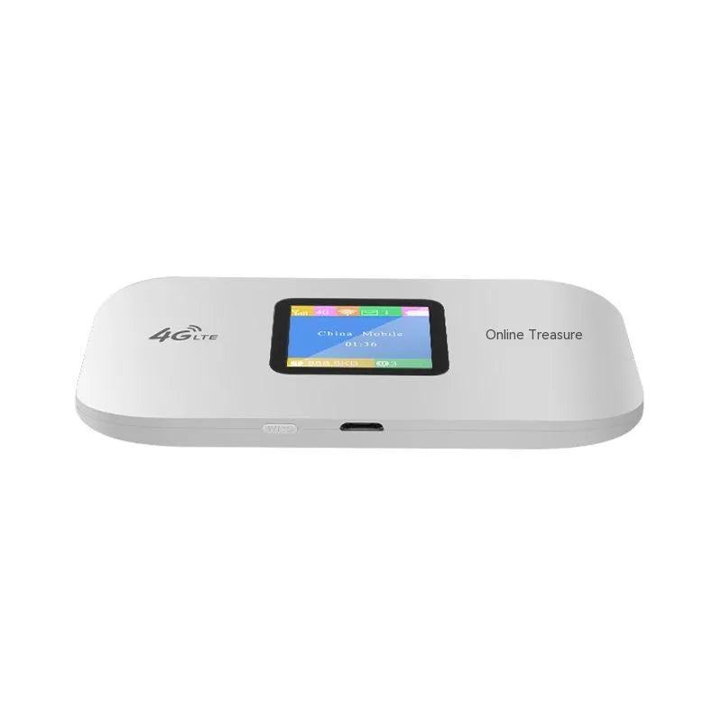 Beige 4G portable Wi-Fi router with SIM slot, measuring 100x63.5x146mm, on a white background