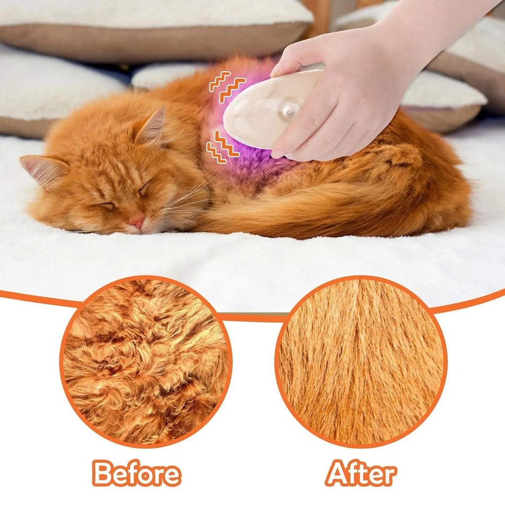 Yellow cat steam brush with silicone head and ringworm detector lamp for pet grooming