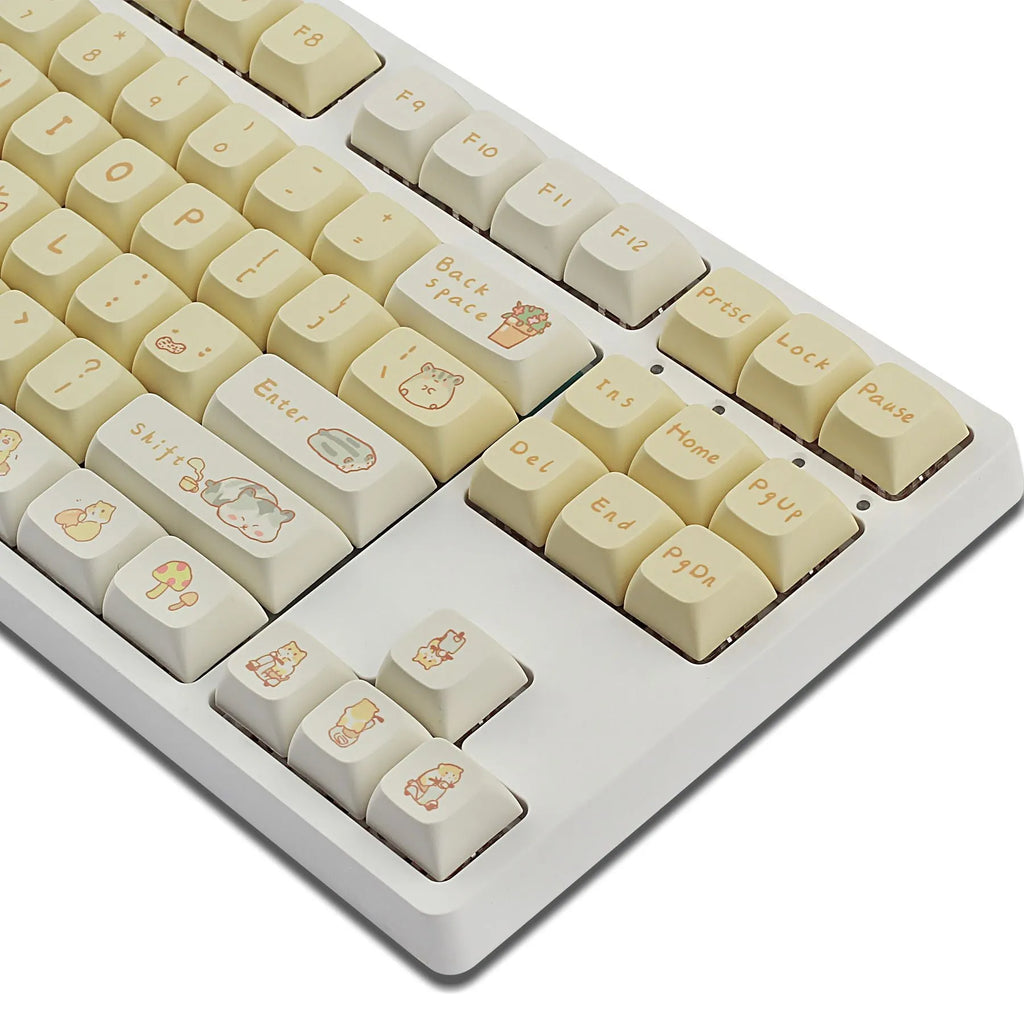 Custard yellow and soft grey XDA profile plastic keycap sets for mechanical keyboards.