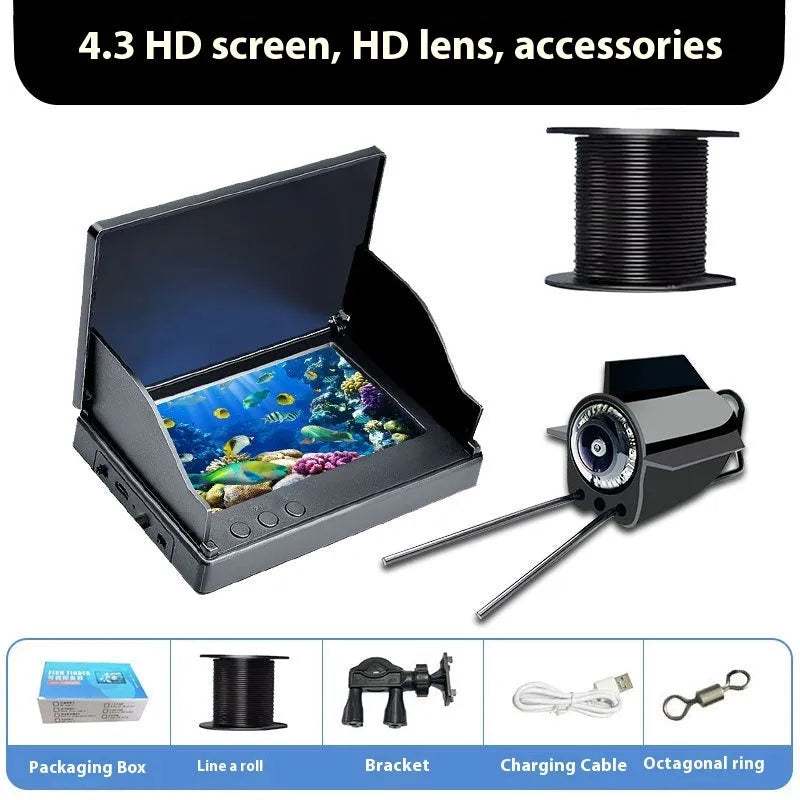 Fish finder underwater camera with 4.3-inch screen and temperature sensor