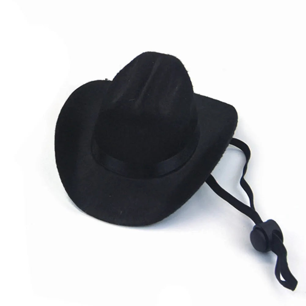 A brown adjustable cowboy hat for a small dog or cat on a white background.
