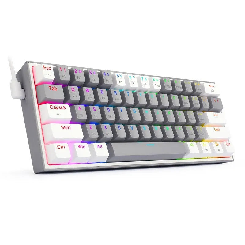 White pink mechanical keyboard with RGB backlighting and dual keycaps on black background