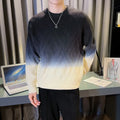 Men's retro crew neck sweater with rhombus tie-dyed jacquard pattern, loose fit, available in four colours