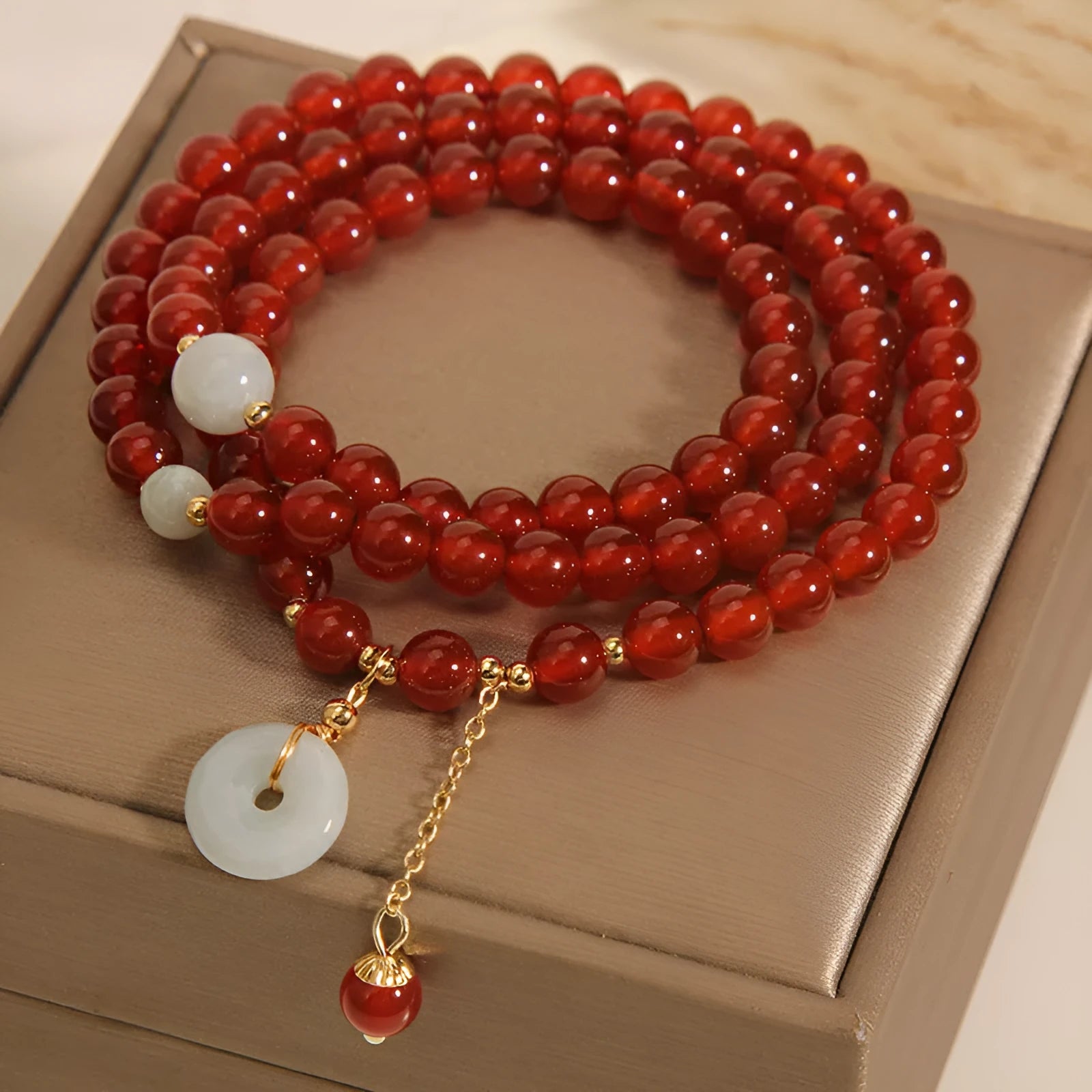 Red agate multi-layer women's bracelet with crystal construction and retro ethnic styling