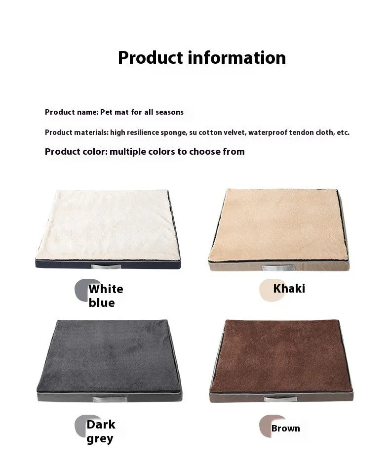 Removable cover sponge dog mat in brown, shown on a wooden floor.