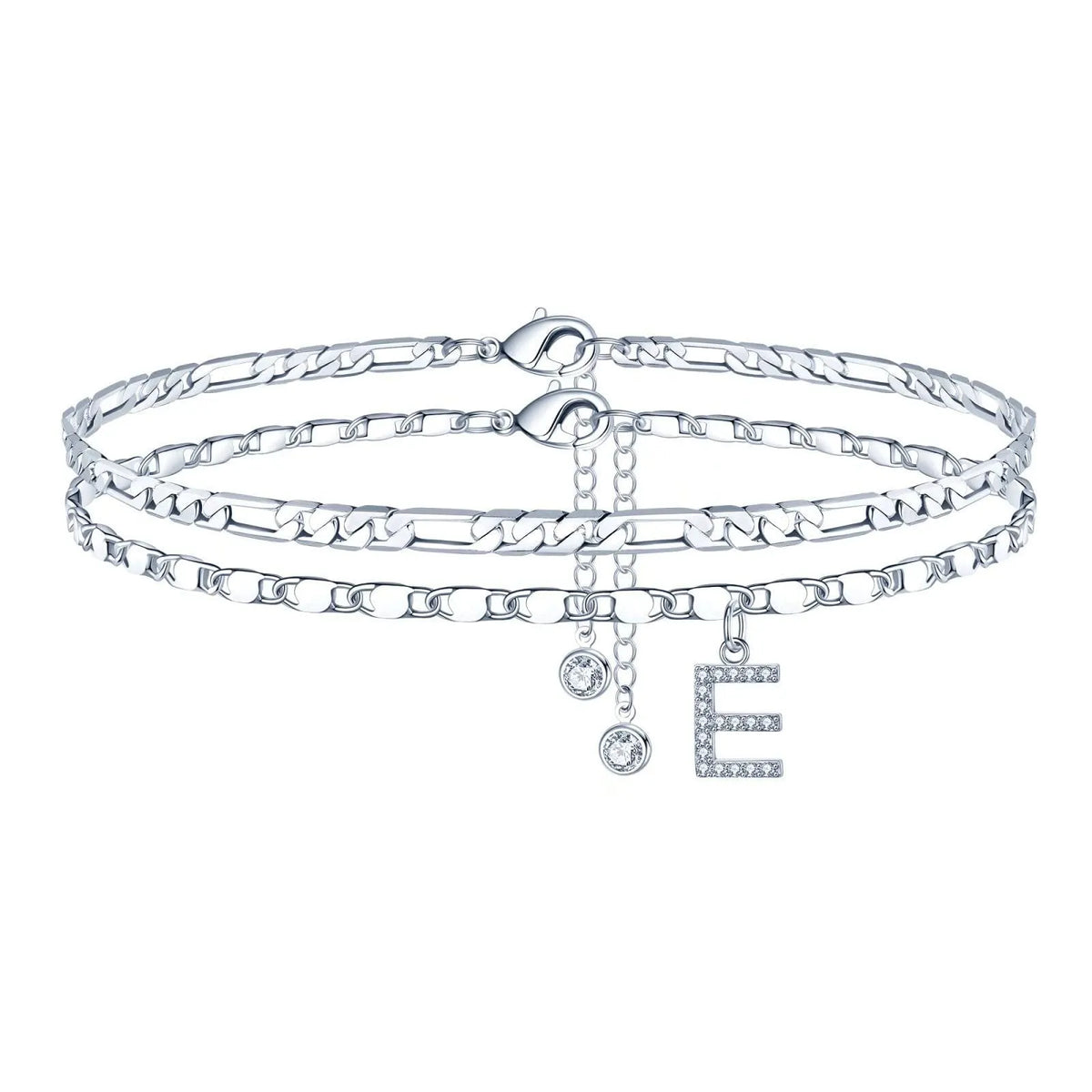 Copper double circle anklet with alphabet letters and silver colour finish