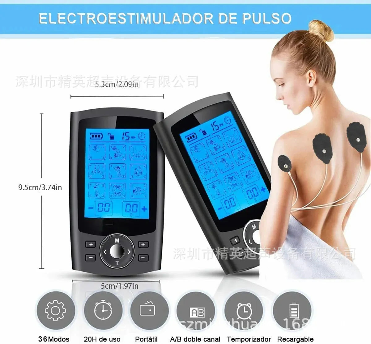 Charging pulse physiotherapy massager with handheld remote control USB rechargeable TENS EMS muscle stimulator