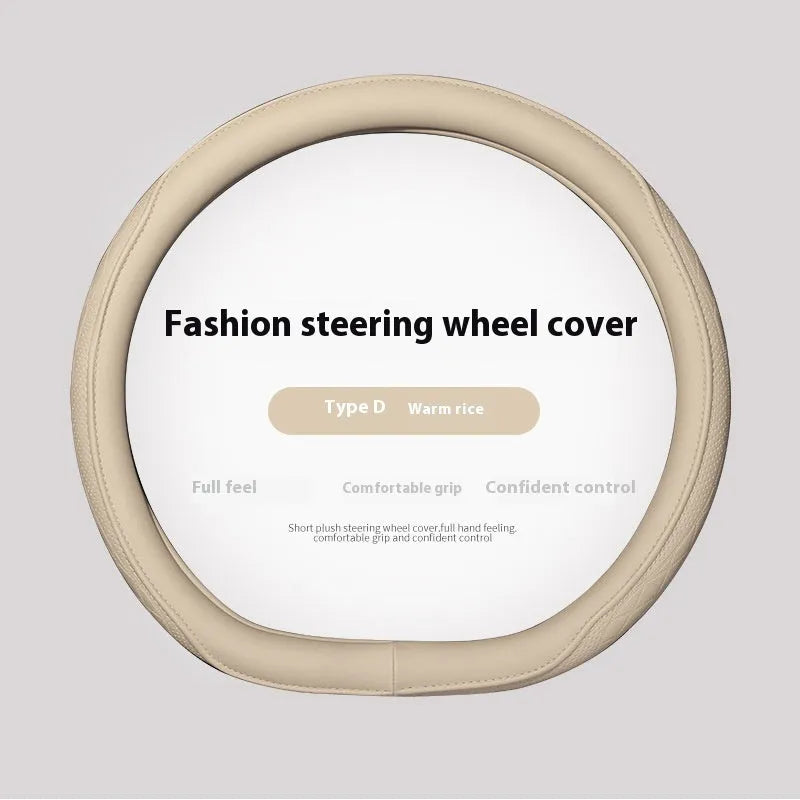 Leather steering wheel cover in navy blue for 38cm car steering wheel