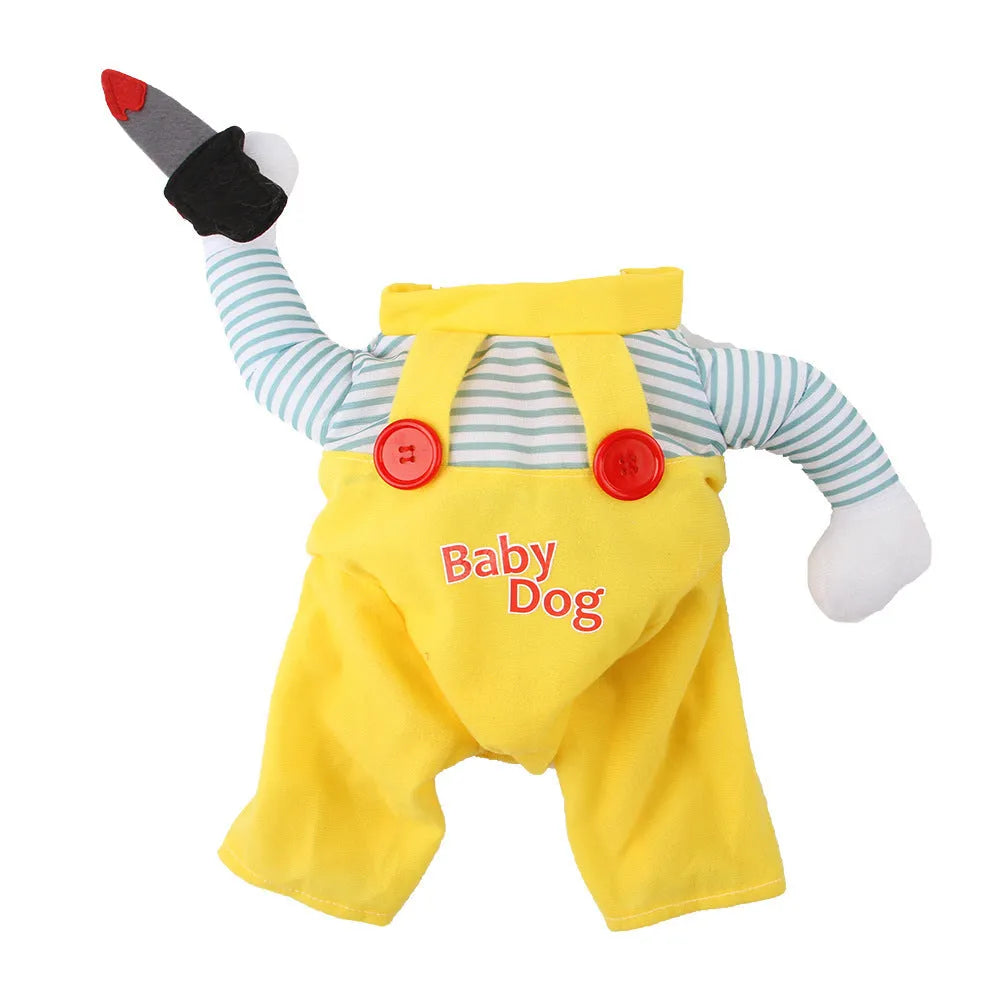 Yellow sword assassin costume for cats on hanger showing B02405 design