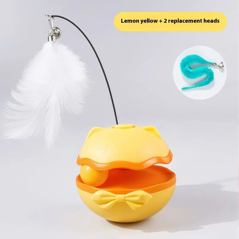 Electric cat toy tumbler with rotating teasing stick in lemon yellow colour