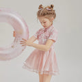 Casual patchwork two-piece swimsuit for children in polyester fibre, short sleeve top and briefs, sizes 110-170
