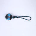 Double colour knot rope dog toy with barbed circle in blue and orange, 48x12.5cm