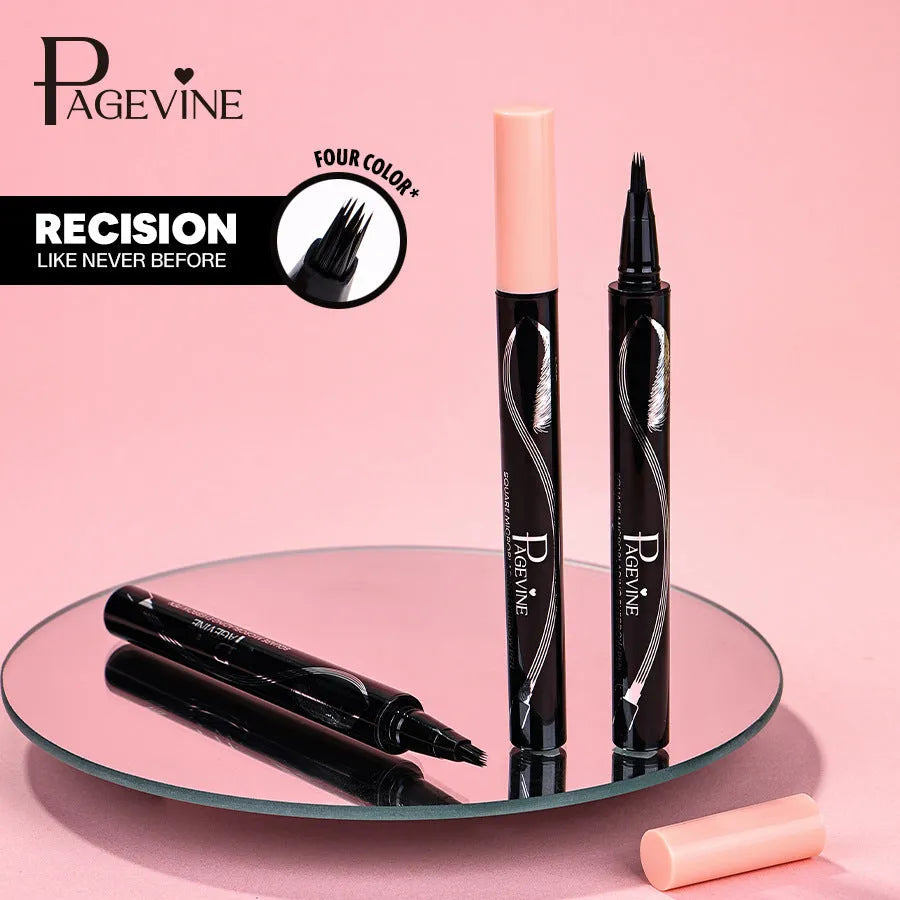 Four-fork eyebrow pencil in black with waterproof sweatproof formula for natural brows