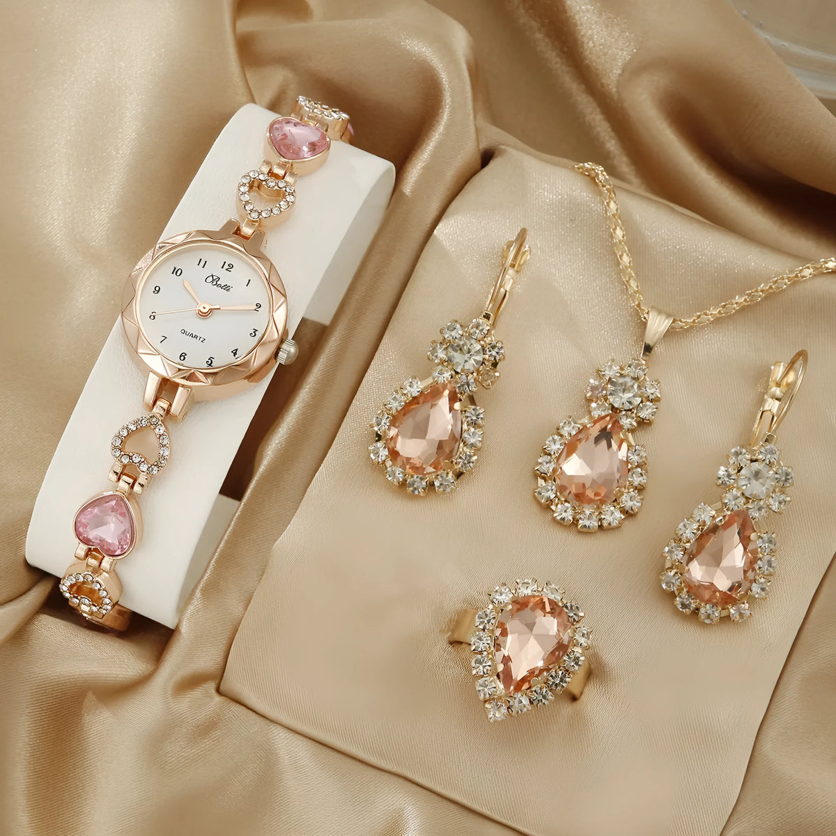 Women's simple disc quartz bracelet watch set with matching jewellery in pink, blue, purple options