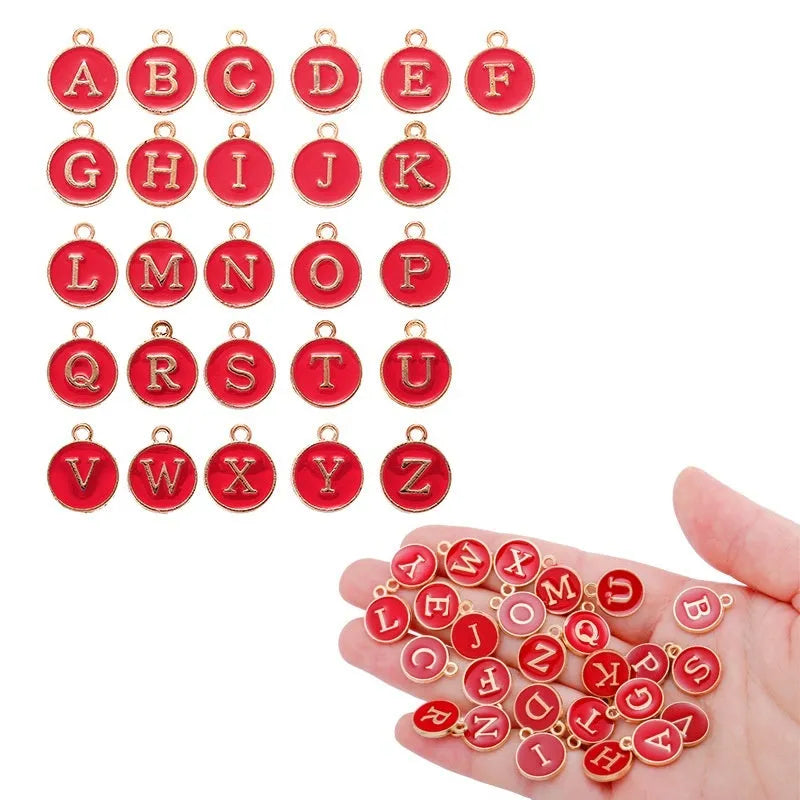Round drop oil English letter alloy pendant set in multiple colours for DIY jewellery making