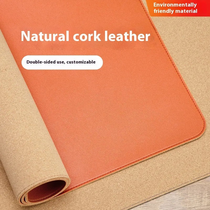 Cork leather thickened PVC mouse pad desk protector in orange on a desk showing mouse and keyboard