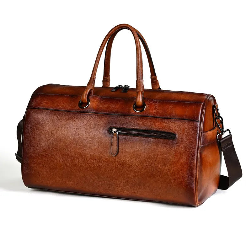 Handmade retro leather bag in vintage brown with top layer cowhide construction