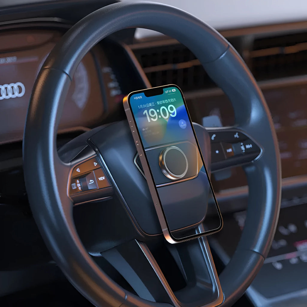 Obsidian black alloy magnetic phone holder with centripetal force design and included magnetic disks