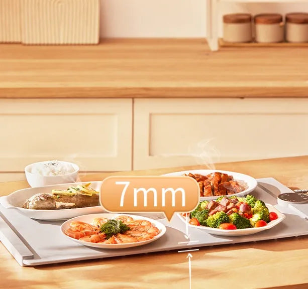 Silicone foldable warm chopping board with digital display, adjustable temperature, elegant grey, waterproof surface