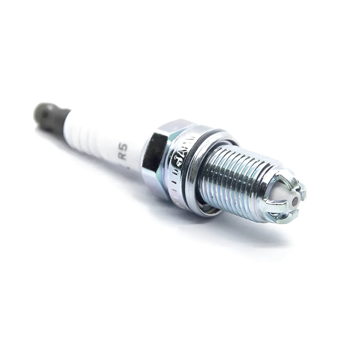 Silver automotive spark plug with 3 kiloohm resistance for BMW, Mini, and Rolls Royce automatic transmission vehicles