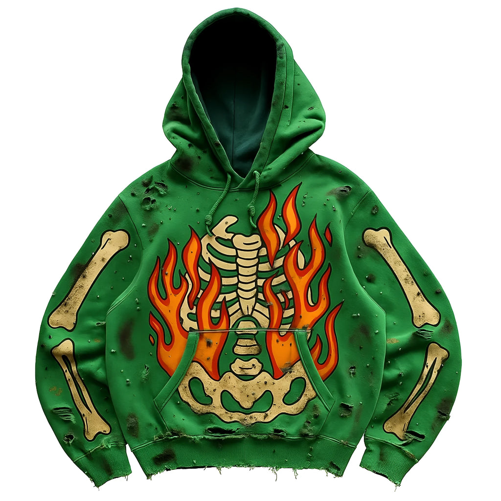 Fashion casual printed polyester sweater in green, long sleeve pullover, all-over print, sizes XS to 3XL
