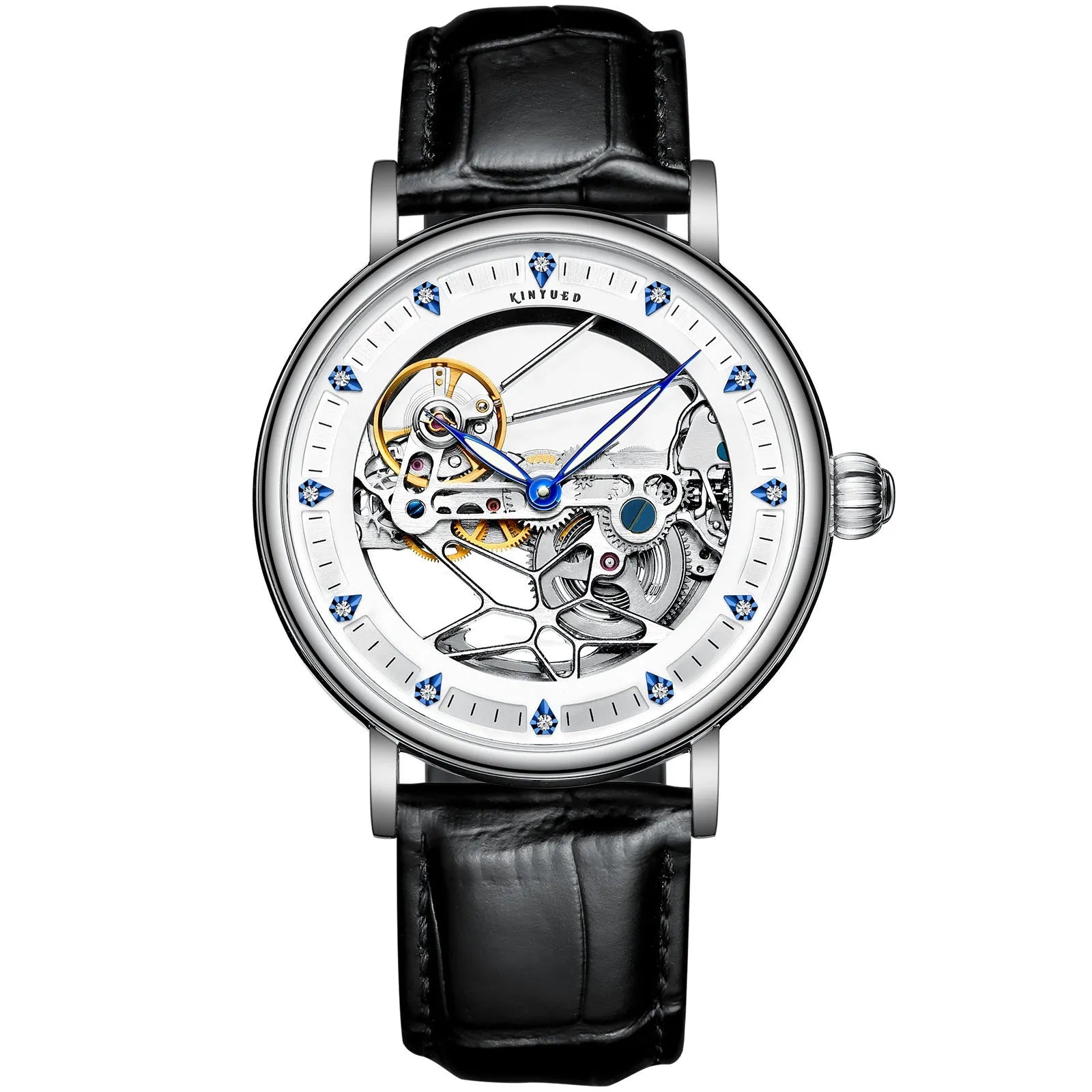Automatic men's waterproof luminous watch with 13mm thickness, available in Cosmic Blue colour with gift box packaging