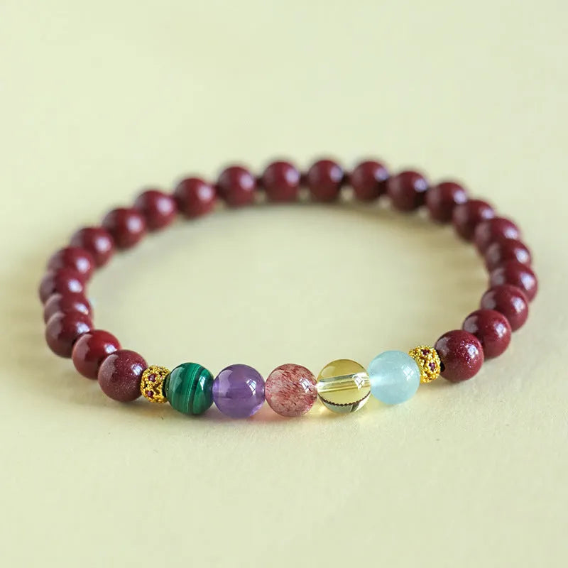 Purple gold cinnabar crystal string bracelet in couple style with handcrafted beads