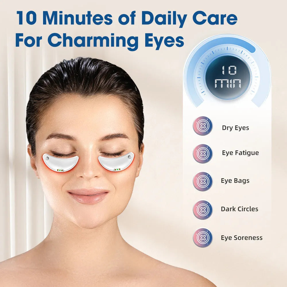 White wireless red light eye and face massager device with EMS function for dark circles